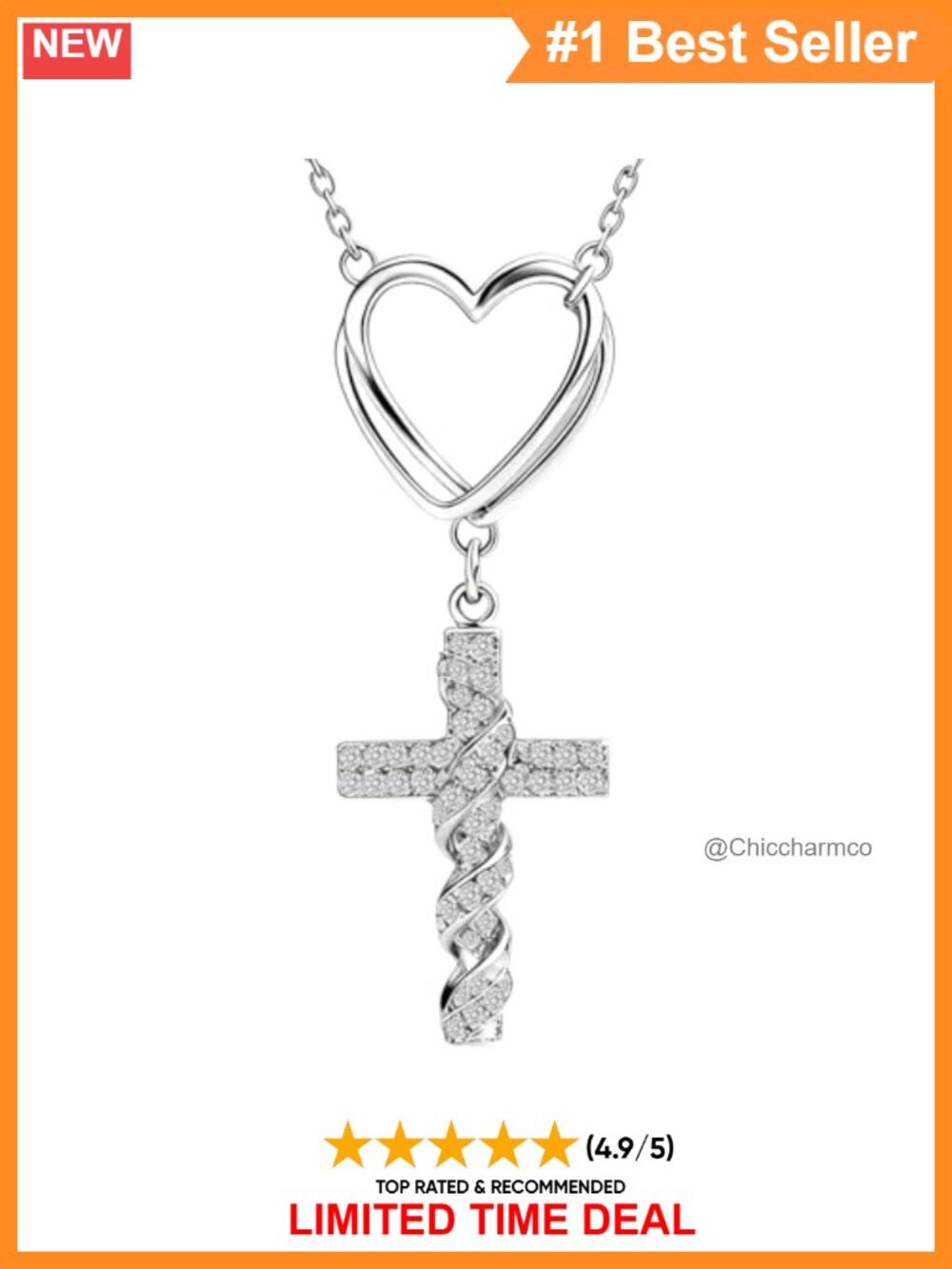 Sterling Silver Cross Necklace CZ Pendant Lariat Drop 925 Silver Jewelry